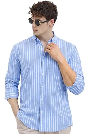 U TURN Men's Casual Printed Striped Stylish Latest Formal Shirt for Men